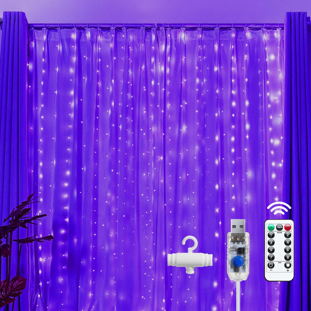 Brightown 300 LED Fairy Curtain Lights, 9.8ft x 9.8ft Warm White Curtain String Lights, USB Plug in 8 Lighting Modes Christmas Decoration, Hanging Lights with Remote for Bedroom Indoor Weddings Dorm