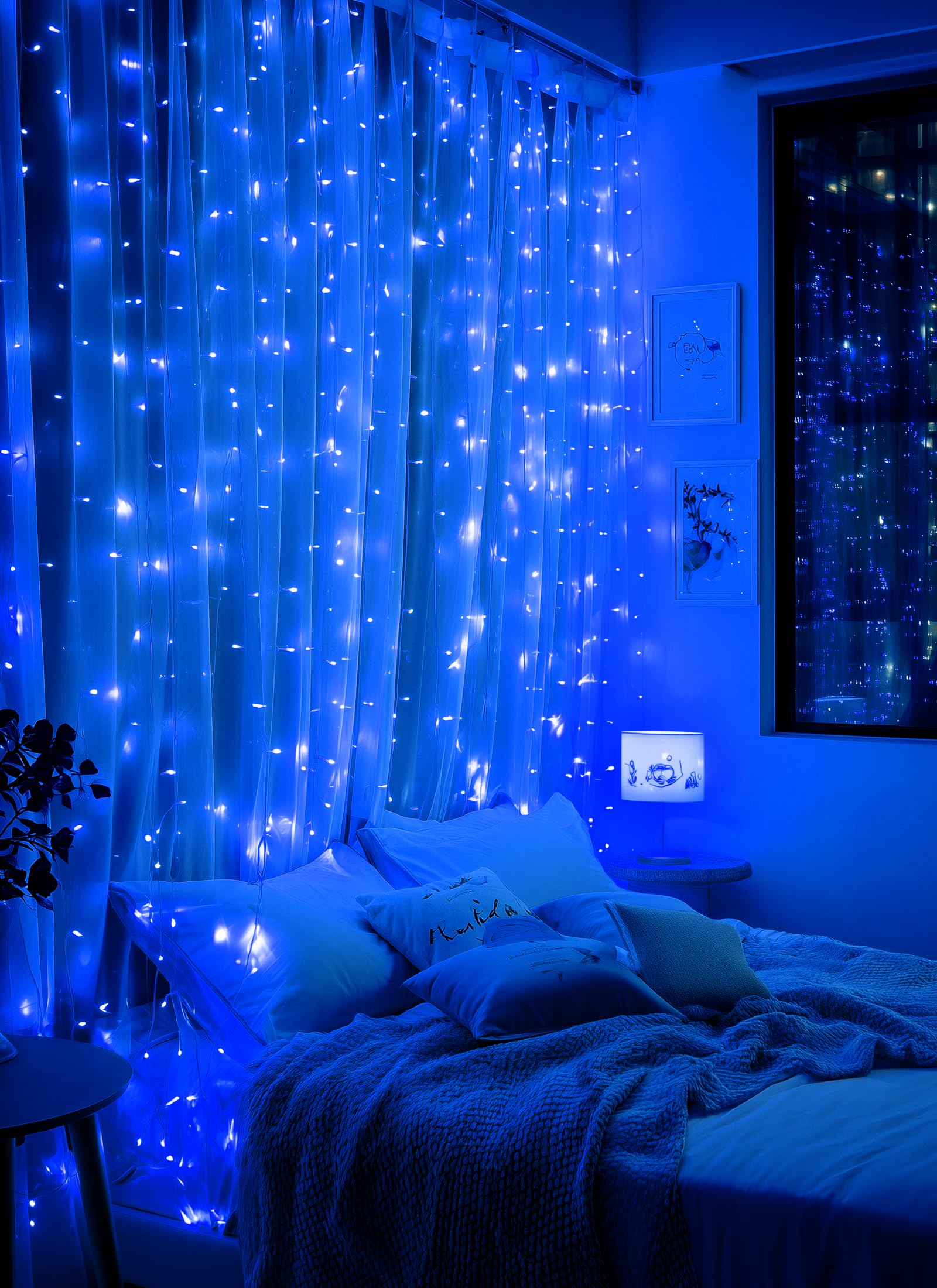 Brightown 300 LED Fairy Curtain Lights, 9.8ft x 9.8ft Warm White Curtain String Lights, USB Plug in 8 Lighting Modes Christmas Decoration, Hanging Lights with Remote for Bedroom Indoor Weddings Dorm