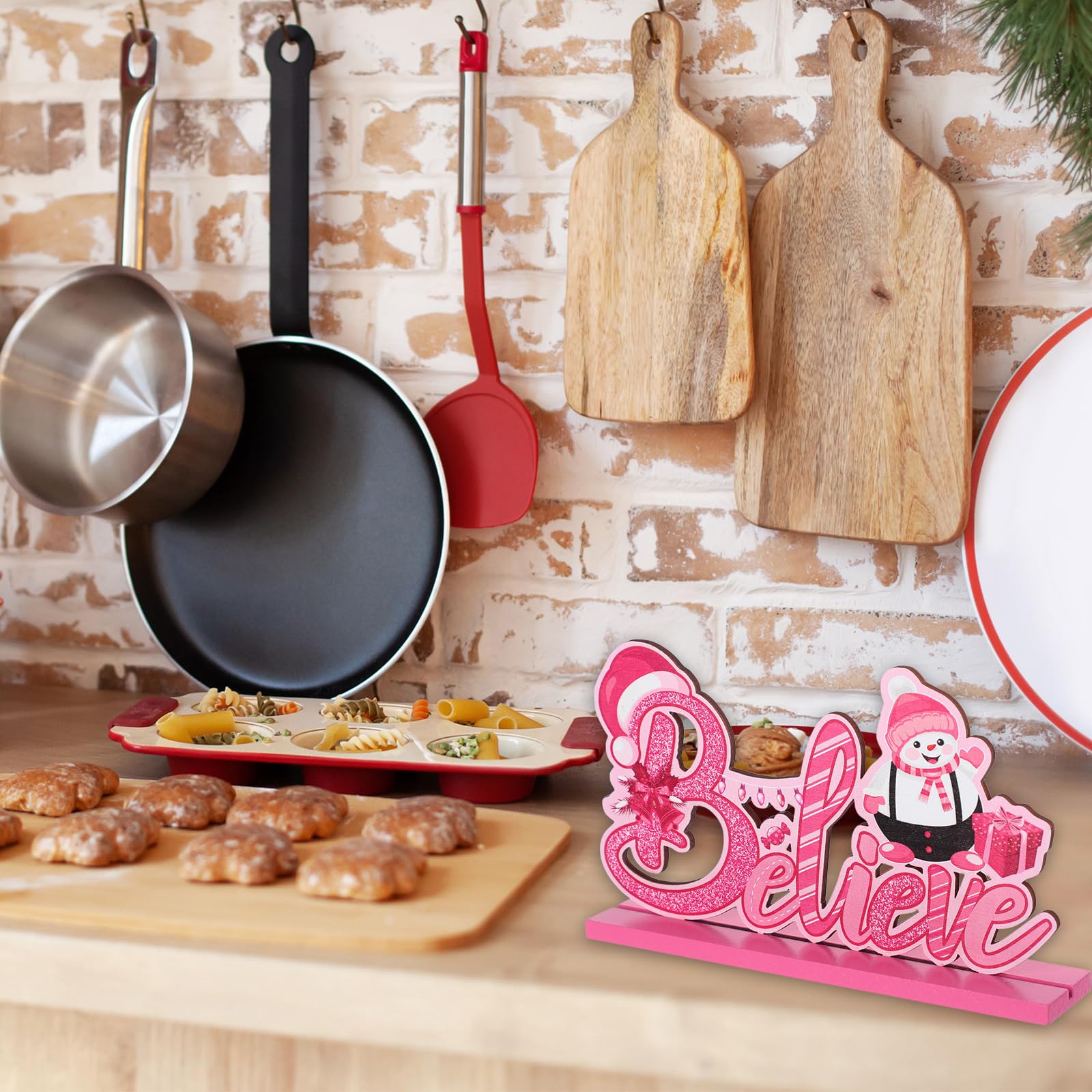 Blulu 3 Pcs Christmas Decorations Indoor Centerpieces for Tables Tabletop Wooden Sign Snowman Farmhouse Centerpieces for Christmas Xmas Holiday Party Indoor Decor(Red)