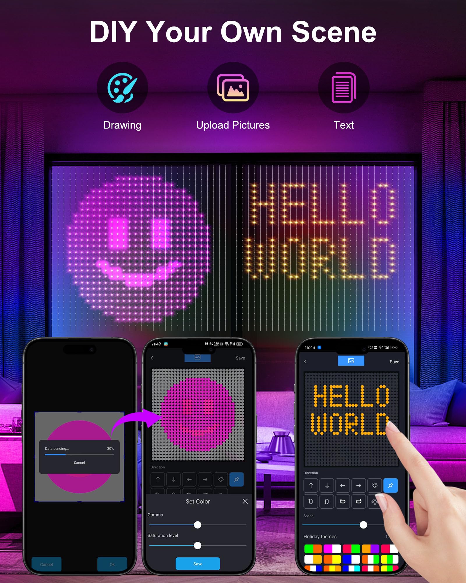 Brightown 300 LED Fairy Curtain Lights, 9.8ft x 9.8ft Warm White Curtain String Lights, USB Plug in 8 Lighting Modes Christmas Decoration, Hanging Lights with Remote for Bedroom Indoor Weddings Dorm