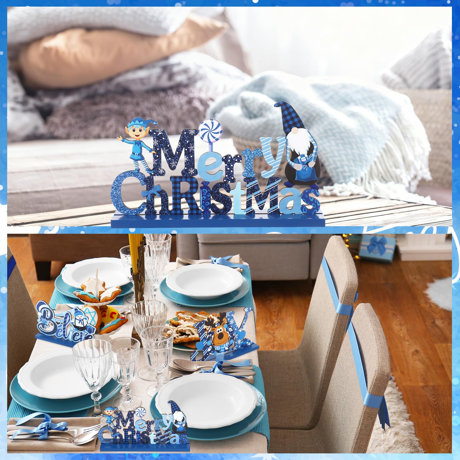 Blulu 3 Pcs Christmas Decorations Indoor Centerpieces for Tables Tabletop Wooden Sign Snowman Farmhouse Centerpieces for Christmas Xmas Holiday Party Indoor Decor(Red)