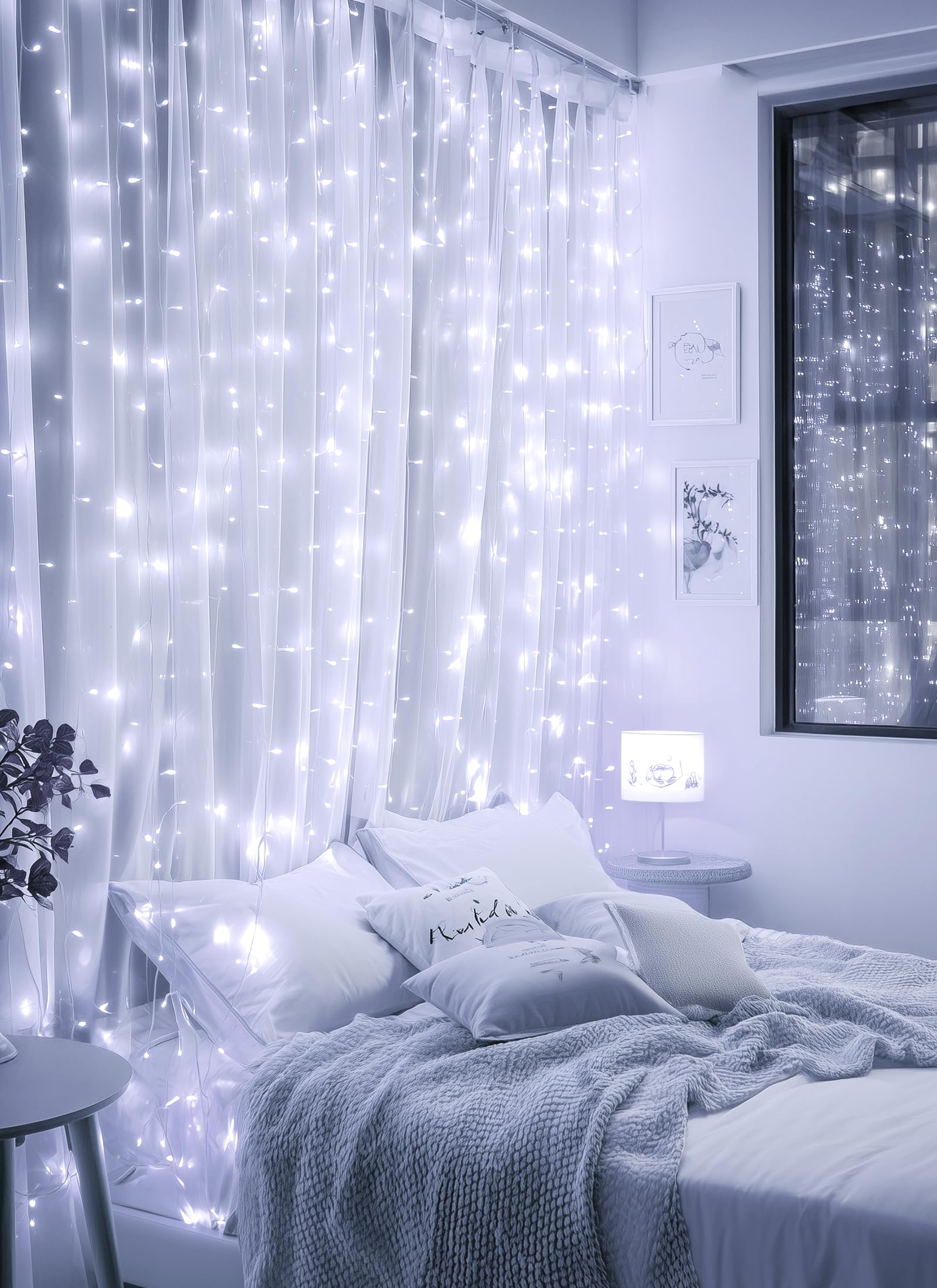 Brightown 300 LED Fairy Curtain Lights, 9.8ft x 9.8ft Warm White Curtain String Lights, USB Plug in 8 Lighting Modes Christmas Decoration, Hanging Lights with Remote for Bedroom Indoor Weddings Dorm