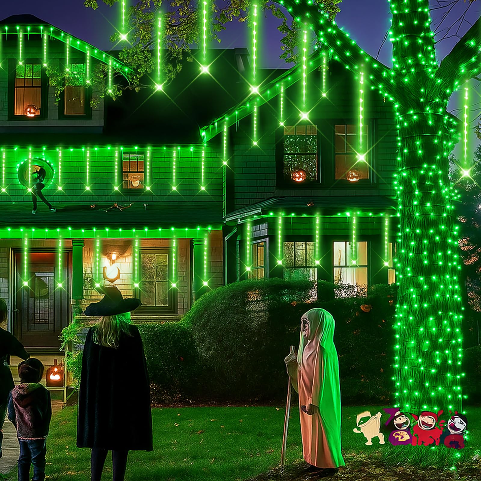 Kwaiffeo Outdoor Christmas Decorations, Waterproof 16-Tube Meteor Shower Lights for Xmas Wedding Party Hanging Decor, Wedding Decorations for Reception, Equivalent to 2 Sets of 8-Tubes, White