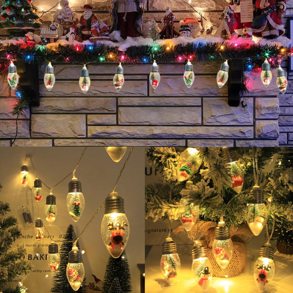 Christmas Lights 6.8Ft LED Christmas Tree Snow Globe Light 10 Shatterproof Edison Bulbs Battery Operated Light with Remote Timer, String Lights Indoor for Bedroom Porch Garden Party Xmas Decor
