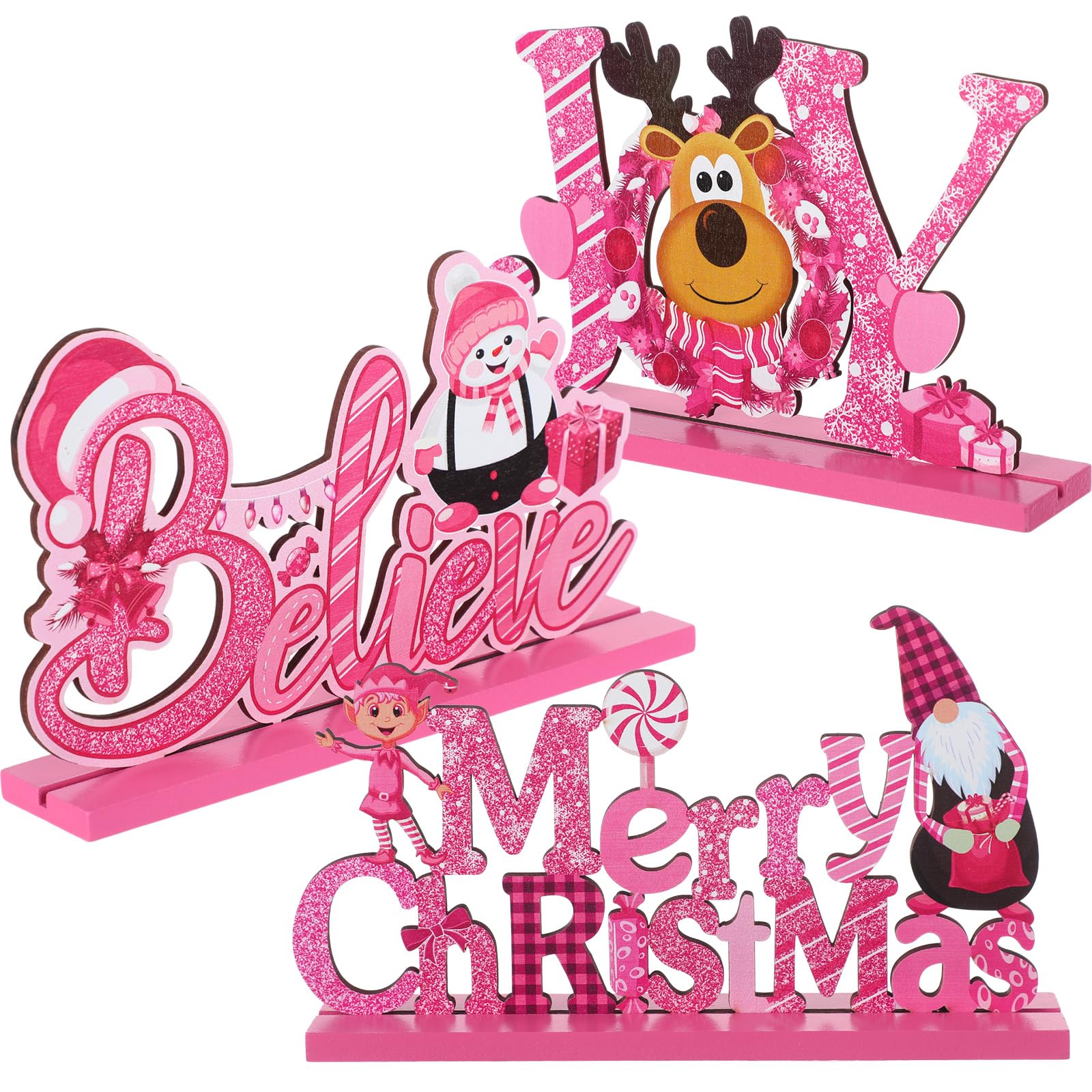 Blulu 3 Pcs Christmas Decorations Indoor Centerpieces for Tables Tabletop Wooden Sign Snowman Farmhouse Centerpieces for Christmas Xmas Holiday Party Indoor Decor(Red)