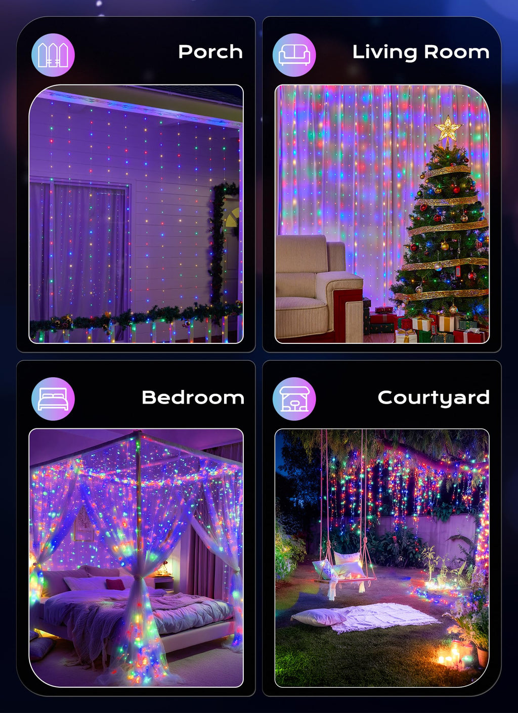 Brightown 300 LED Fairy Curtain Lights, 9.8ft x 9.8ft Warm White Curtain String Lights, USB Plug in 8 Lighting Modes Christmas Decoration, Hanging Lights with Remote for Bedroom Indoor Weddings Dorm