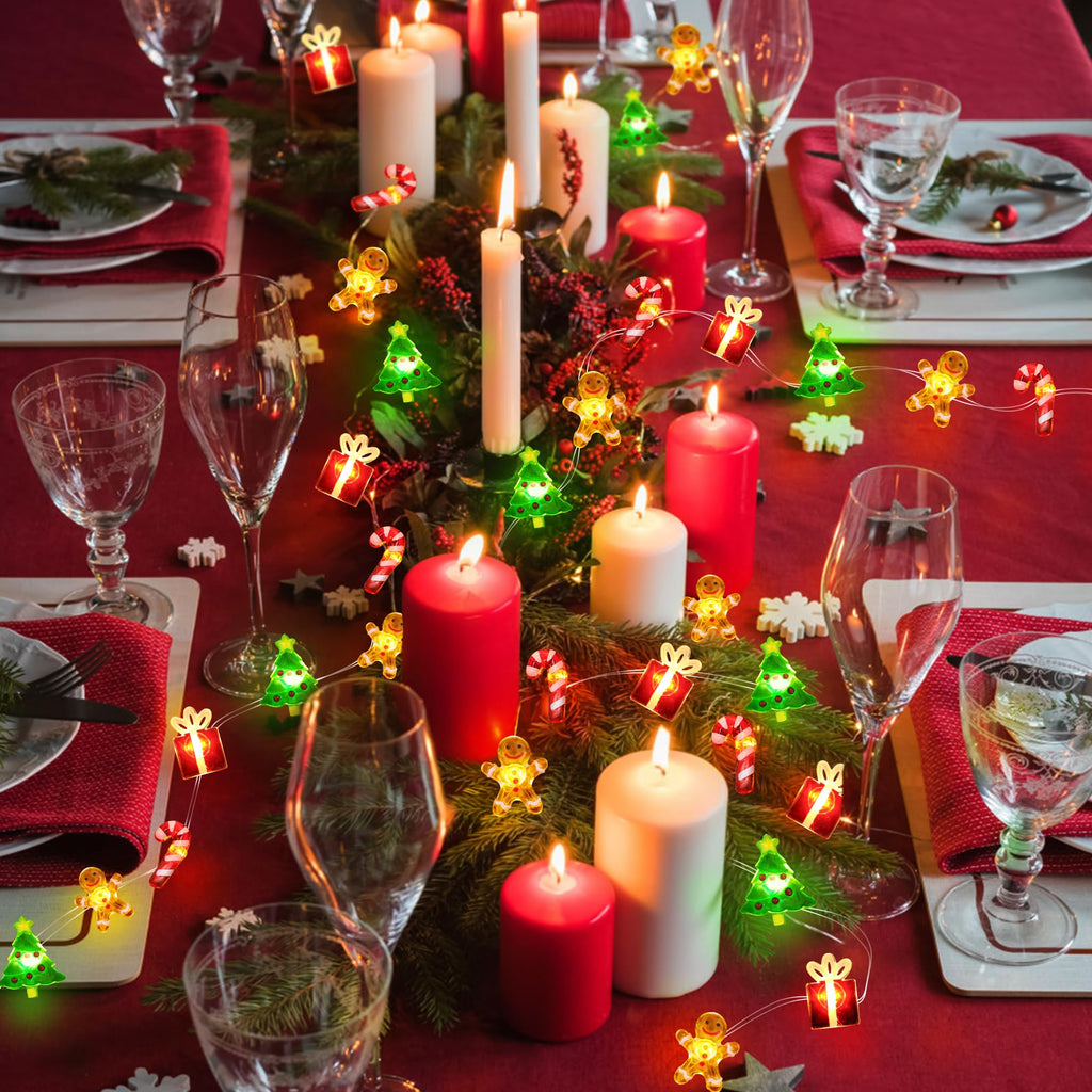 Christmas String Lights 12FT 32 LED Christmas Tree Santa Clause Snowman Gift Box Xmas String Lights Battery Operated Holiday Fairy Lights for Tree Light Decorations Table Home Indoor Holiday Decor