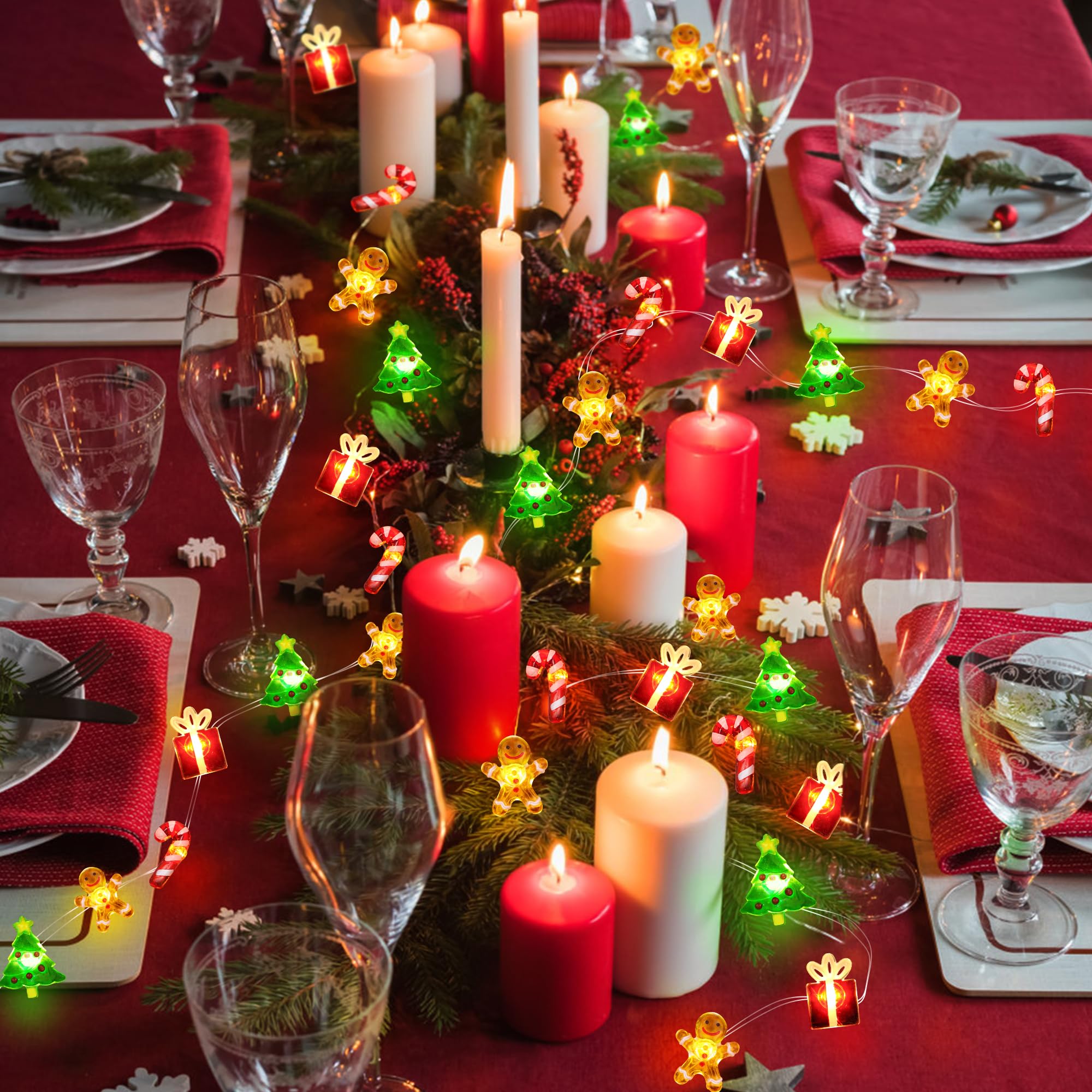 Christmas String Lights 12FT 32 LED Christmas Tree Santa Clause Snowman Gift Box Xmas String Lights Battery Operated Holiday Fairy Lights for Tree Light Decorations Table Home Indoor Holiday Decor