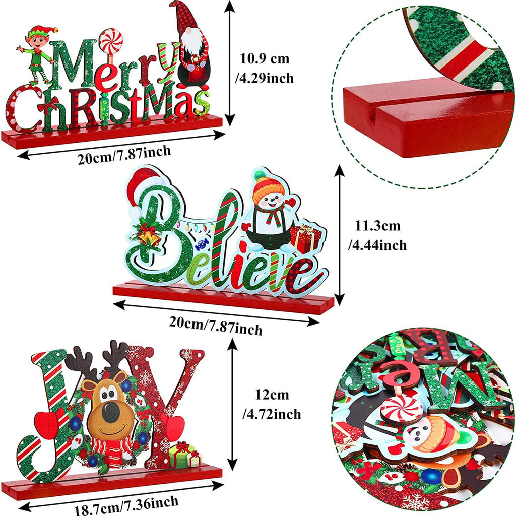 Blulu 3 Pcs Christmas Decorations Indoor Centerpieces for Tables Tabletop Wooden Sign Snowman Farmhouse Centerpieces for Christmas Xmas Holiday Party Indoor Decor(Red)