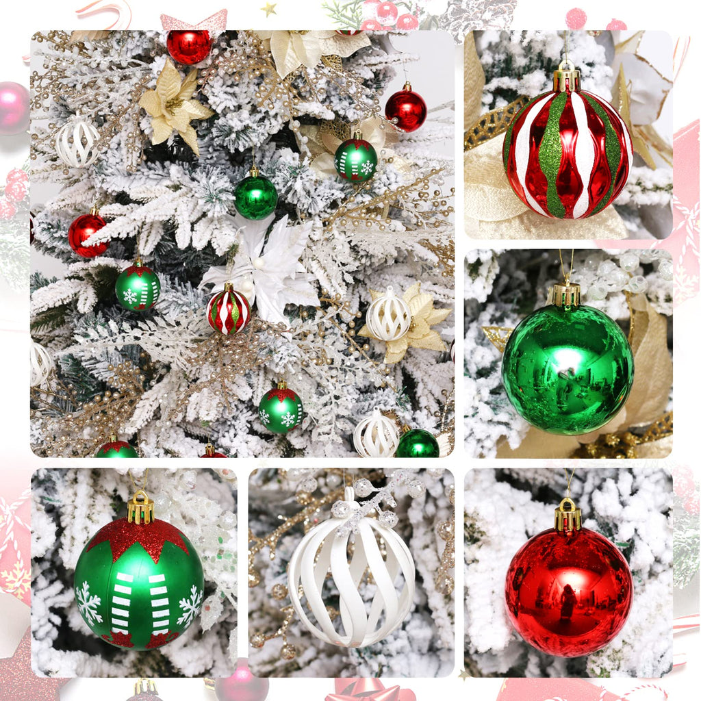 ROSELEAF 30ct 2.36" Shatterproof Christmas Tree Ornaments - Red, Green, Gold Plastic Hanging Balls - Christmas, Wedding And Engagement Occasion