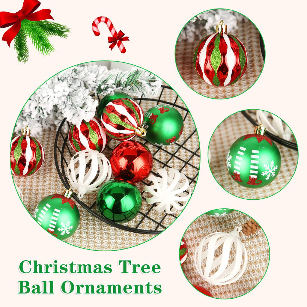 ROSELEAF 30ct 2.36" Shatterproof Christmas Tree Ornaments - Red, Green, Gold Plastic Hanging Balls - Christmas, Wedding And Engagement Occasion