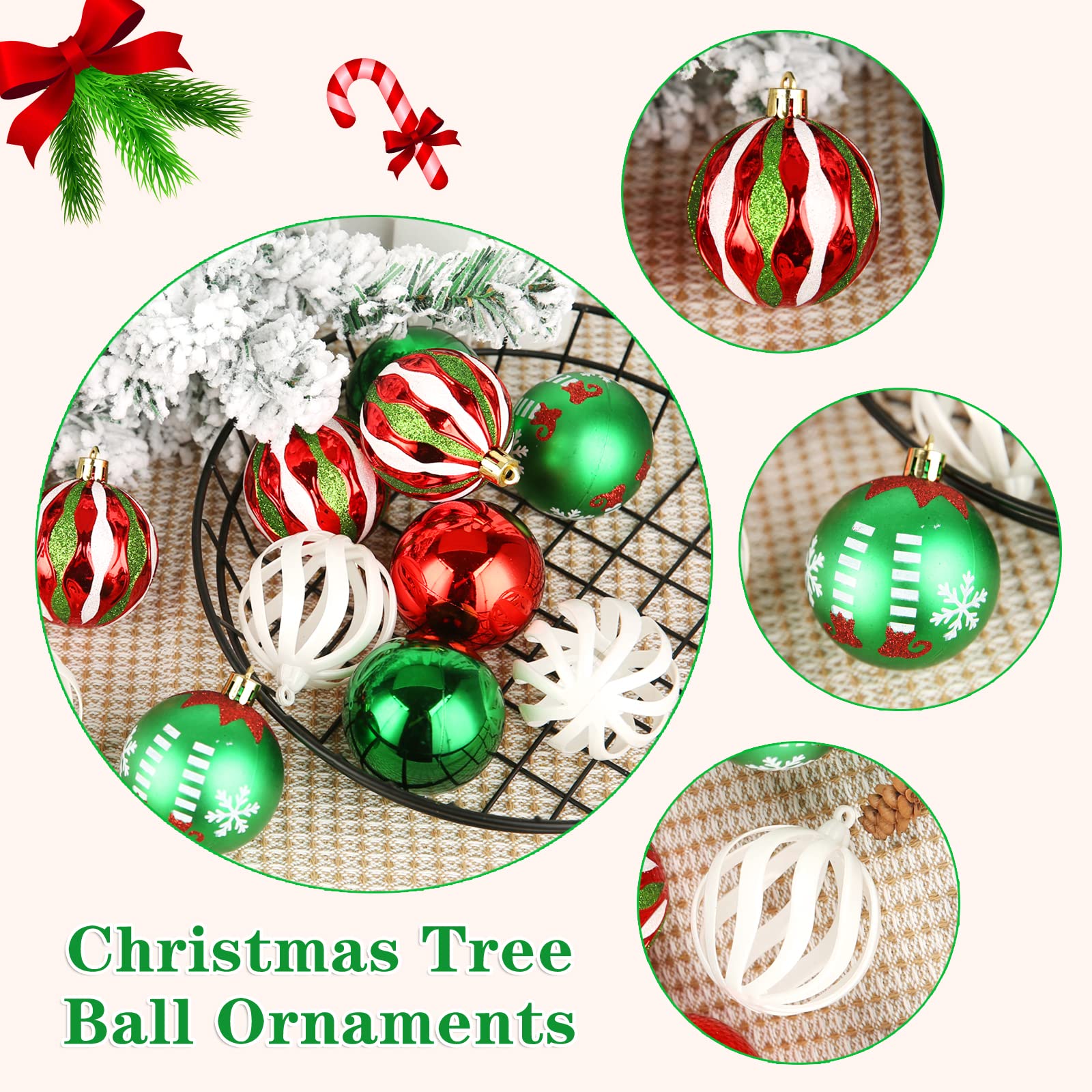 ROSELEAF 30ct 2.36" Shatterproof Christmas Tree Ornaments - Red, Green, Gold Plastic Hanging Balls - Christmas, Wedding And Engagement Occasion