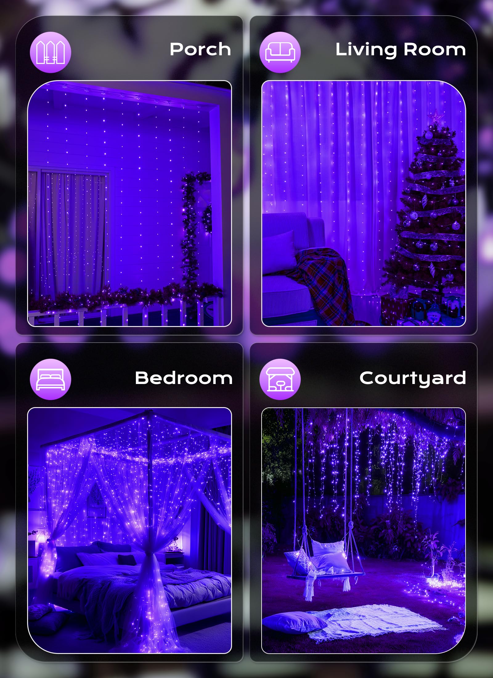 Brightown 300 LED Fairy Curtain Lights, 9.8ft x 9.8ft Warm White Curtain String Lights, USB Plug in 8 Lighting Modes Christmas Decoration, Hanging Lights with Remote for Bedroom Indoor Weddings Dorm
