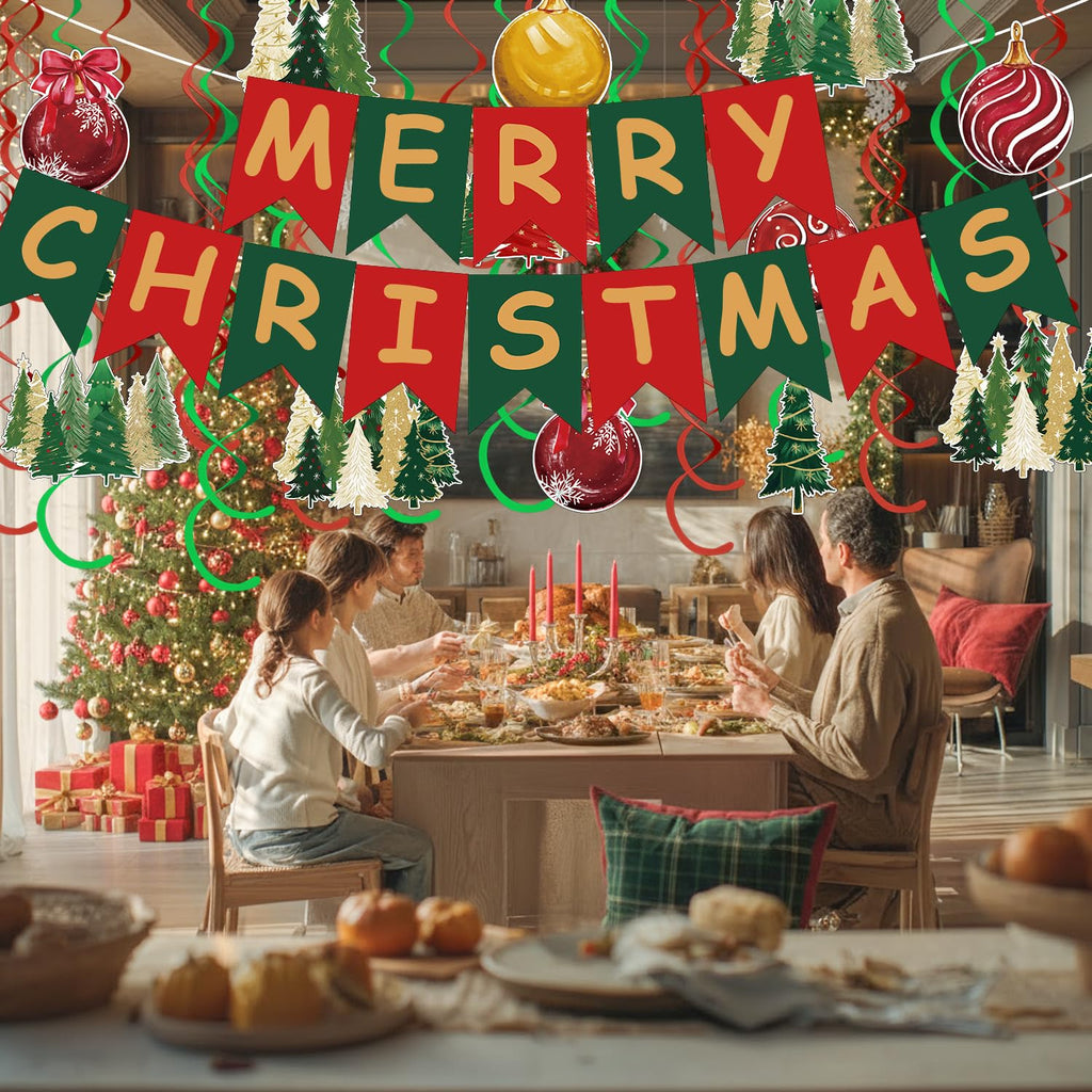Horaldaily Christmas 30 Pieces Party Hanging Swirl Decorations, Christmas Trees Ball Ornaments Party Hanging Swirls Streamers Ceiling Decor for Home Office Classroom School Boys Girls Supplies