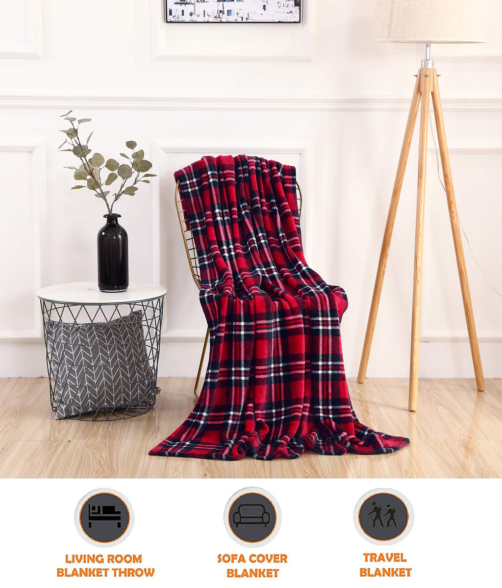 Elegant Comfort Luxury Velvet Super Soft Christmas Prints Fleece Blanket-Holiday Theme Home Décor Fuzzy Warm and Cozy Throws for Winter Bedding, Couch and Gift, 50 x 60 inch, Burgundy Reindeer