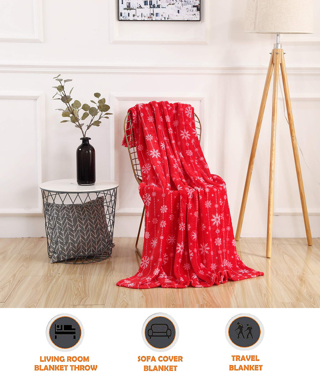 Elegant Comfort Luxury Velvet Super Soft Christmas Prints Fleece Blanket-Holiday Theme Home Décor Fuzzy Warm and Cozy Throws for Winter Bedding, Couch and Gift, 50 x 60 inch, Burgundy Reindeer