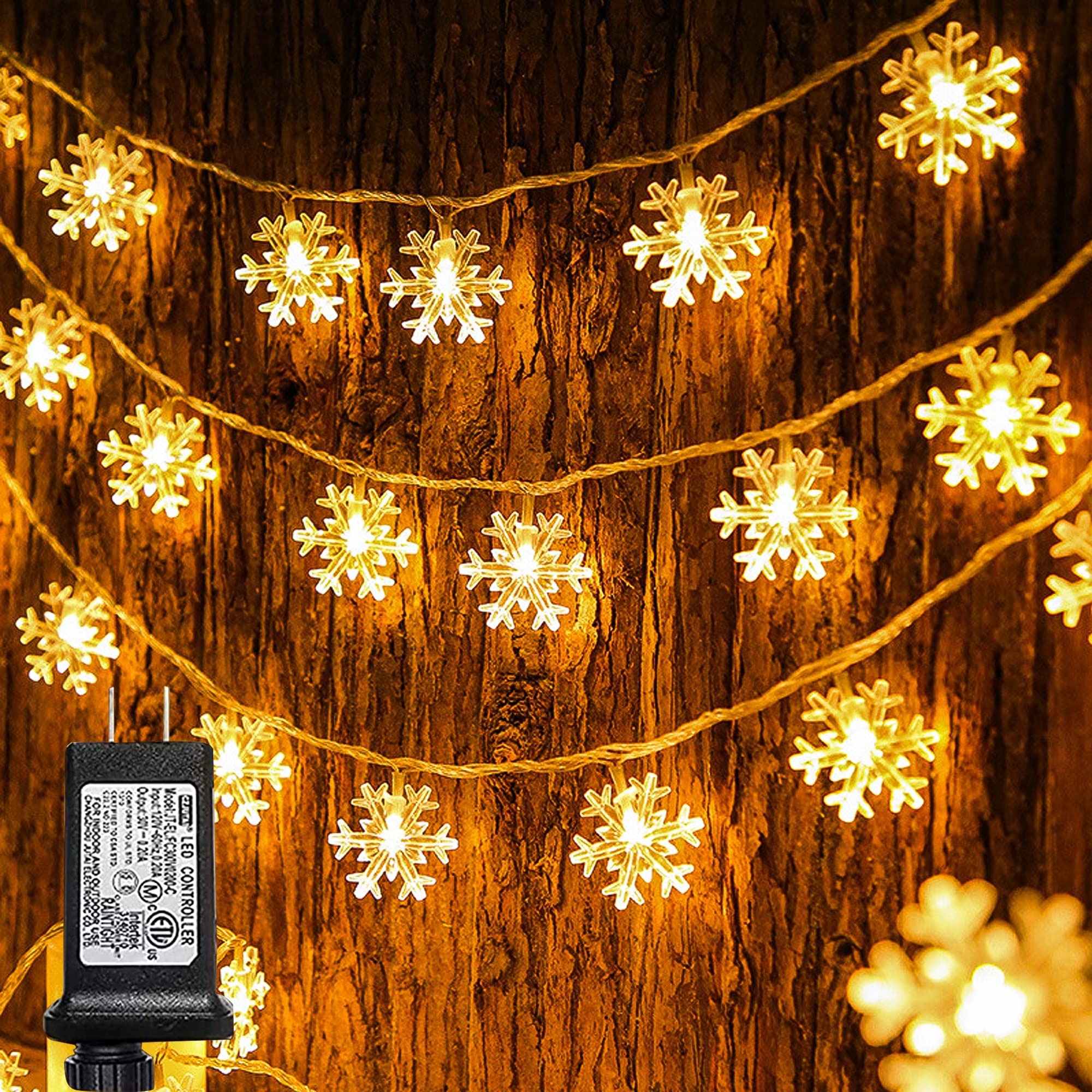 Dazzle Bright Christmas Snowflakes String Lights, 100 LED 49FT Waterproof Christmas Lights Plug in with 8 Modes for Indoor Outdoor Holiday Wedding Party Xmas Tree Garden Decorations (Multi-Colored)