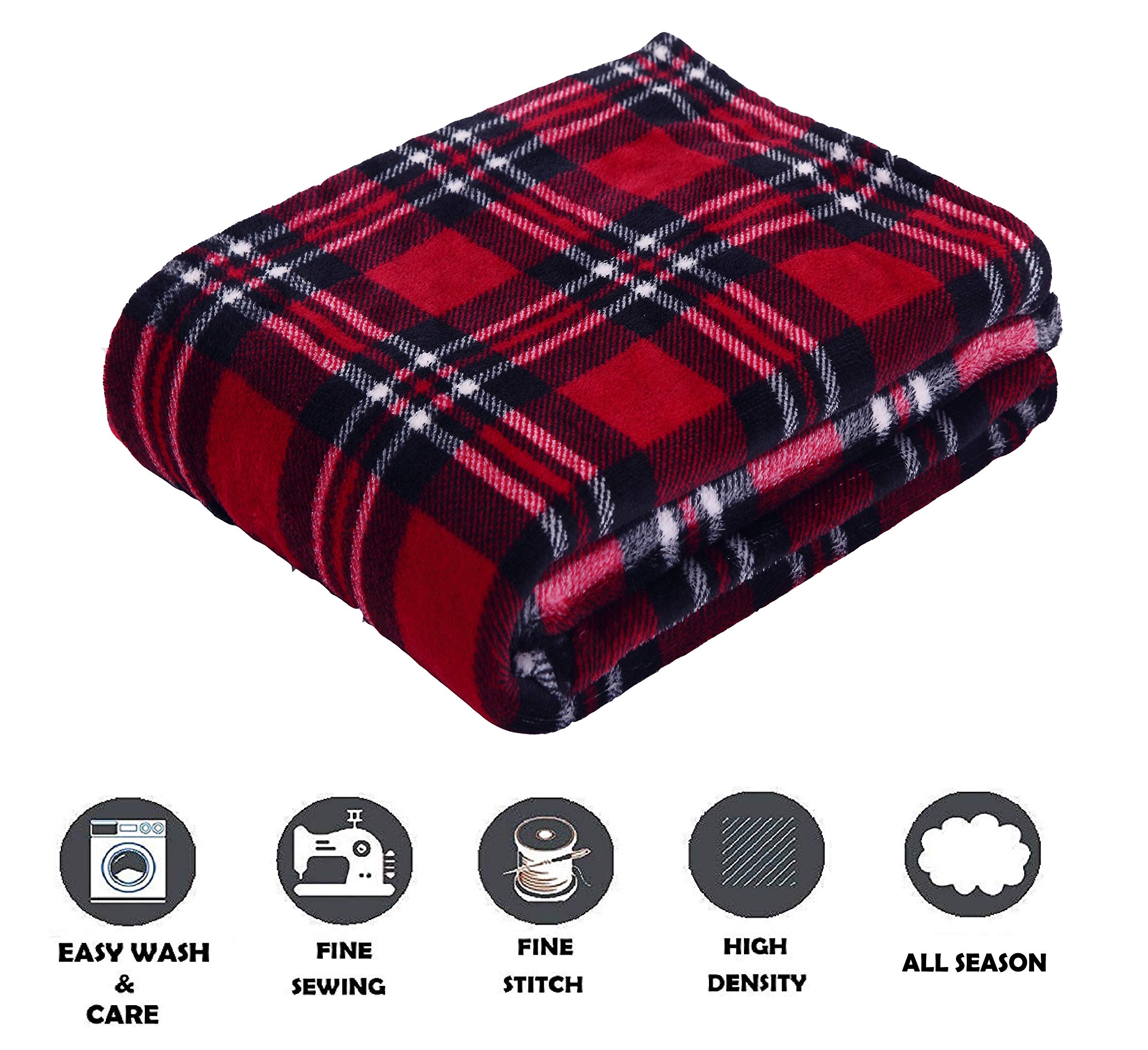 Elegant Comfort Luxury Velvet Super Soft Christmas Prints Fleece Blanket-Holiday Theme Home Décor Fuzzy Warm and Cozy Throws for Winter Bedding, Couch and Gift, 50 x 60 inch, Burgundy Reindeer