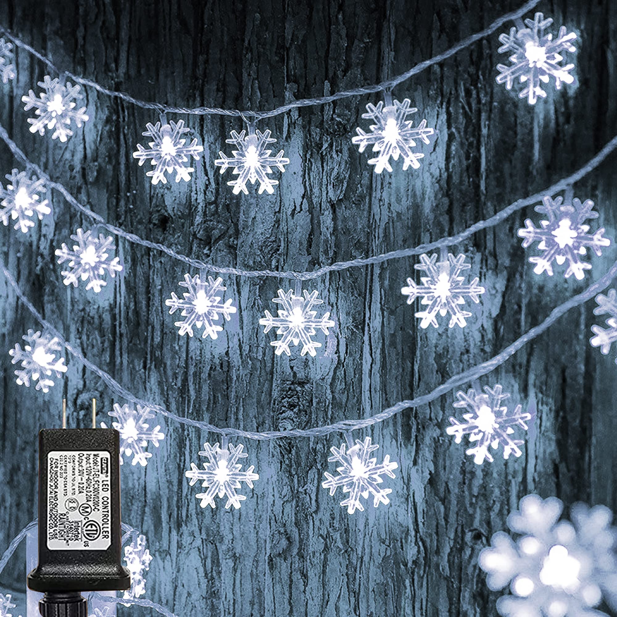 Dazzle Bright Christmas Snowflakes String Lights, 100 LED 49FT Waterproof Christmas Lights Plug in with 8 Modes for Indoor Outdoor Holiday Wedding Party Xmas Tree Garden Decorations (Multi-Colored)