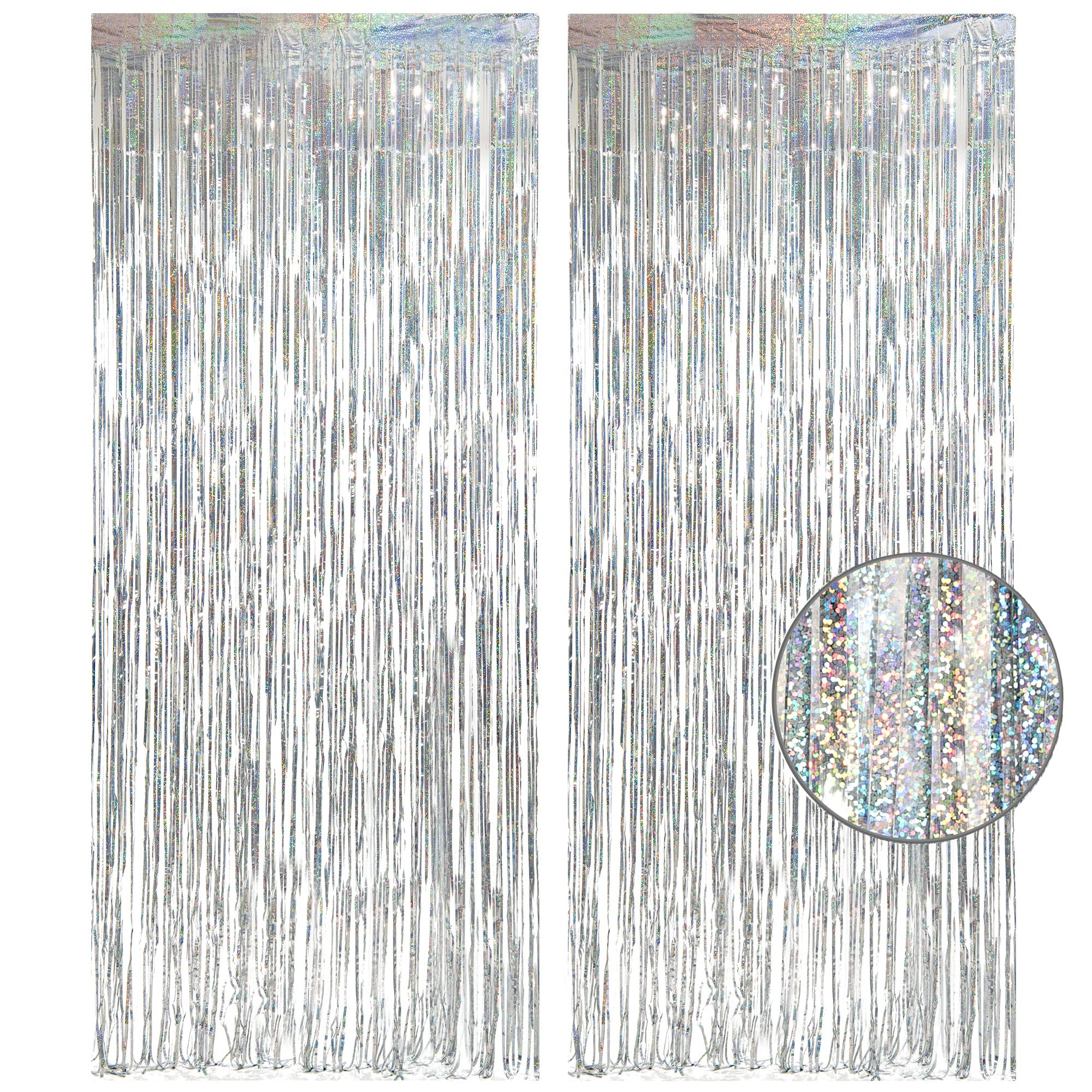 Silver Snowflake Fringe Curtain - GREATRIL Winter Onederland Streamers Backdrop with Sparkling Snowflake for Christmas Birthdays Party Decoration -3.2ft x 6.5ft - 2 Pack