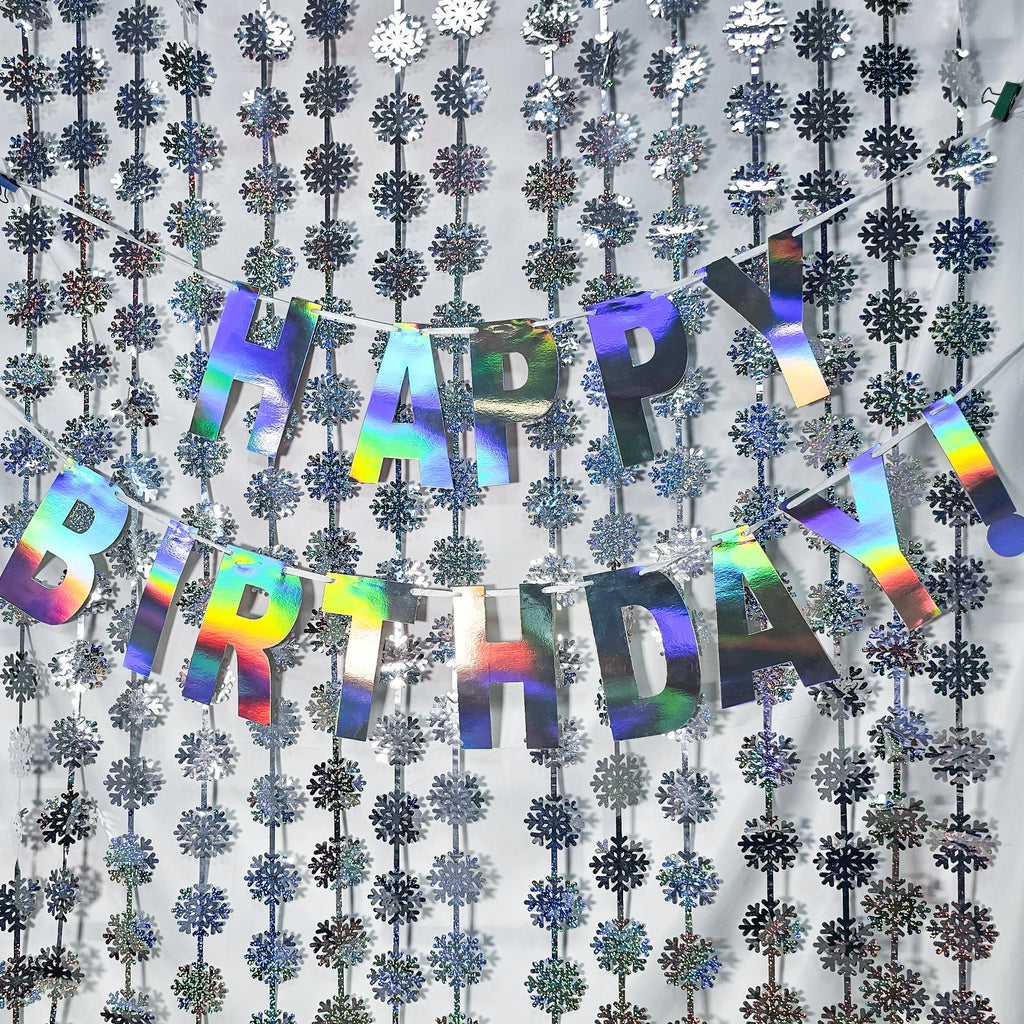 Silver Snowflake Fringe Curtain - GREATRIL Winter Onederland Streamers Backdrop with Sparkling Snowflake for Christmas Birthdays Party Decoration -3.2ft x 6.5ft - 2 Pack