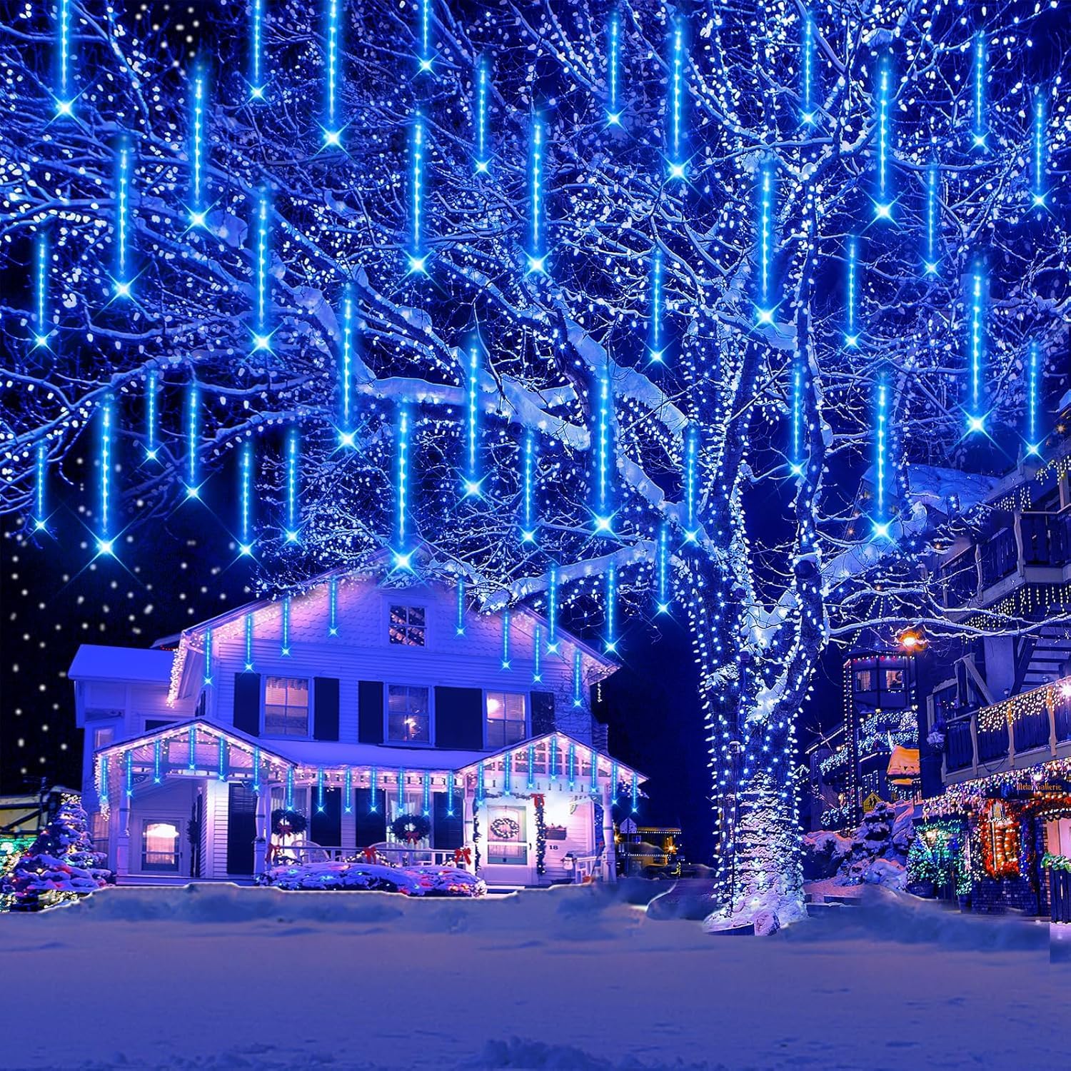 Kwaiffeo Outdoor Christmas Decorations, Waterproof 16-Tube Meteor Shower Lights for Xmas Wedding Party Hanging Decor, Wedding Decorations for Reception, Equivalent to 2 Sets of 8-Tubes, White