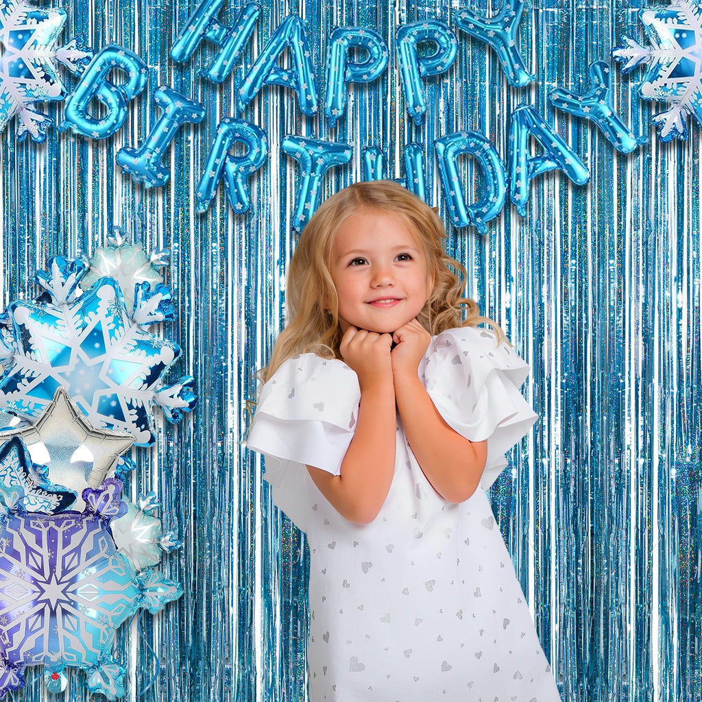 Silver Snowflake Fringe Curtain - GREATRIL Winter Onederland Streamers Backdrop with Sparkling Snowflake for Christmas Birthdays Party Decoration -3.2ft x 6.5ft - 2 Pack