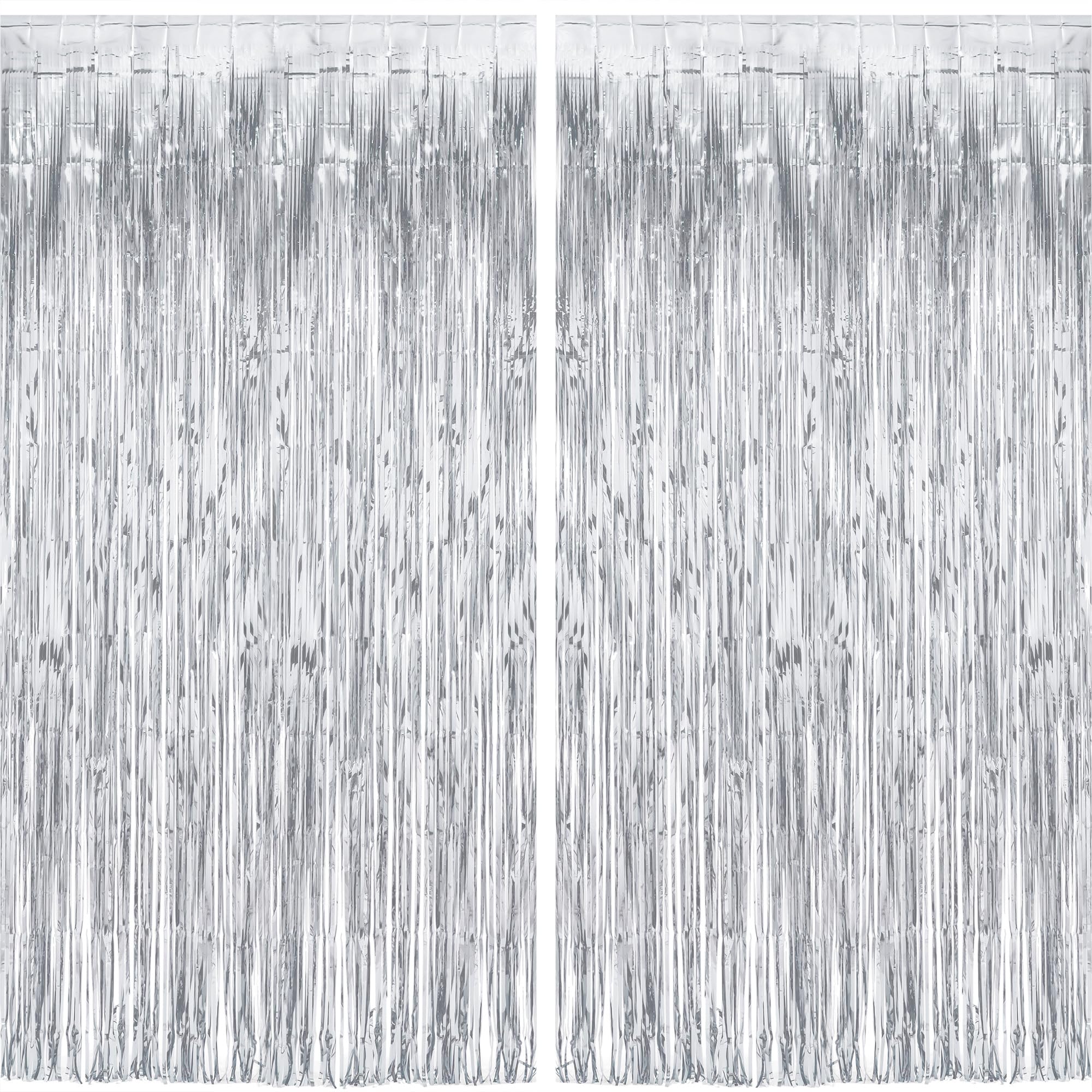 Silver Snowflake Fringe Curtain - GREATRIL Winter Onederland Streamers Backdrop with Sparkling Snowflake for Christmas Birthdays Party Decoration -3.2ft x 6.5ft - 2 Pack