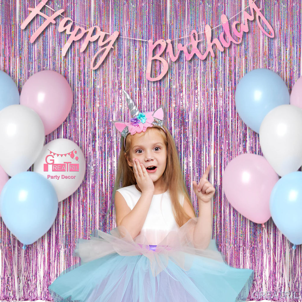 Silver Snowflake Fringe Curtain - GREATRIL Winter Onederland Streamers Backdrop with Sparkling Snowflake for Christmas Birthdays Party Decoration -3.2ft x 6.5ft - 2 Pack